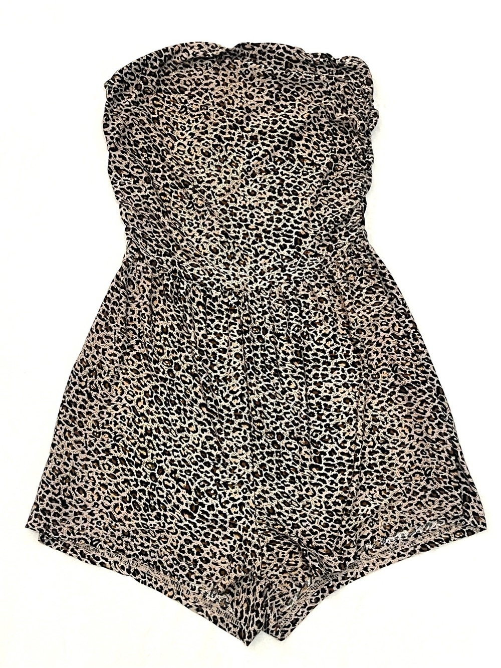 SHEIN Strapless Leopard Print Romper in Brown Beige & Black Summer Outfit Medium